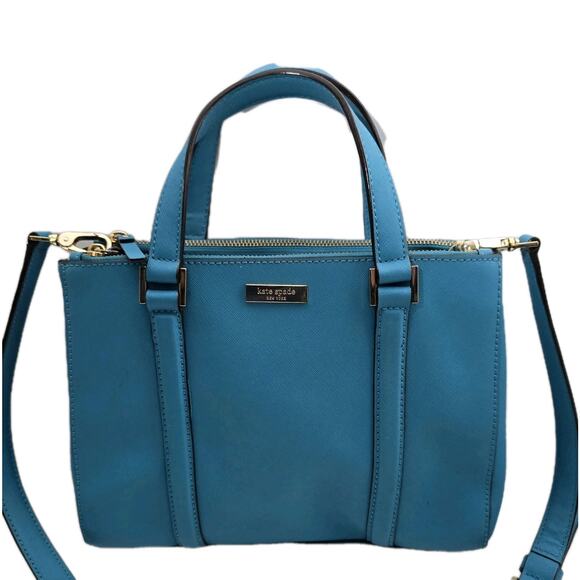 Kate Spade Newbury Lane Turquoise Saffiano Leather Satchel Crossbody Purse - Picture 2 of 15